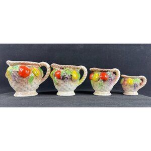 Vintage Japan Made 4 Piece Set Measuring Cups Ceramic Colorful Fruit Design